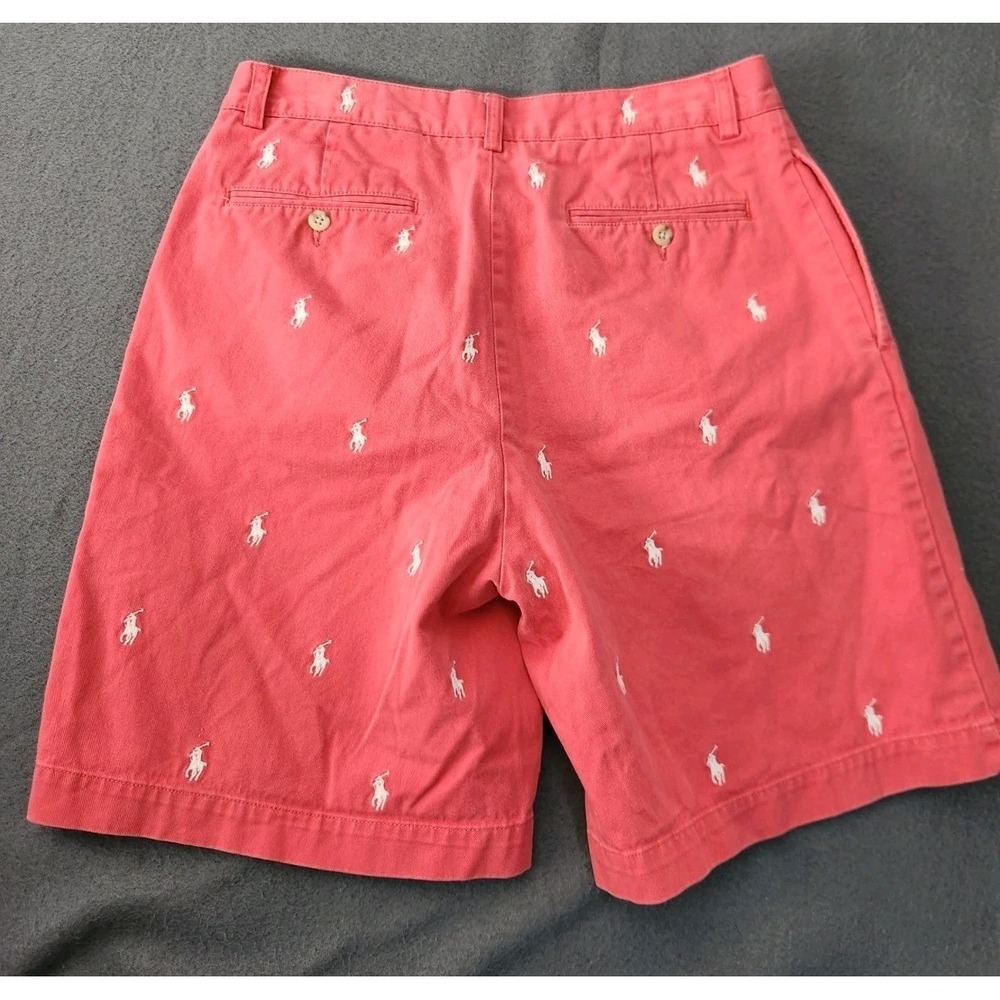 Polo Ralph Lauren Tyler Shorts Men Sz 32 All Over Pony Logo Embroidered Pleated - Picture 2 of 9